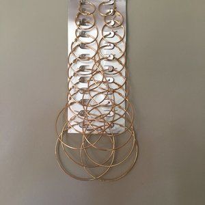 NWOT - Earrings, hoops - Gold color -12 pairs